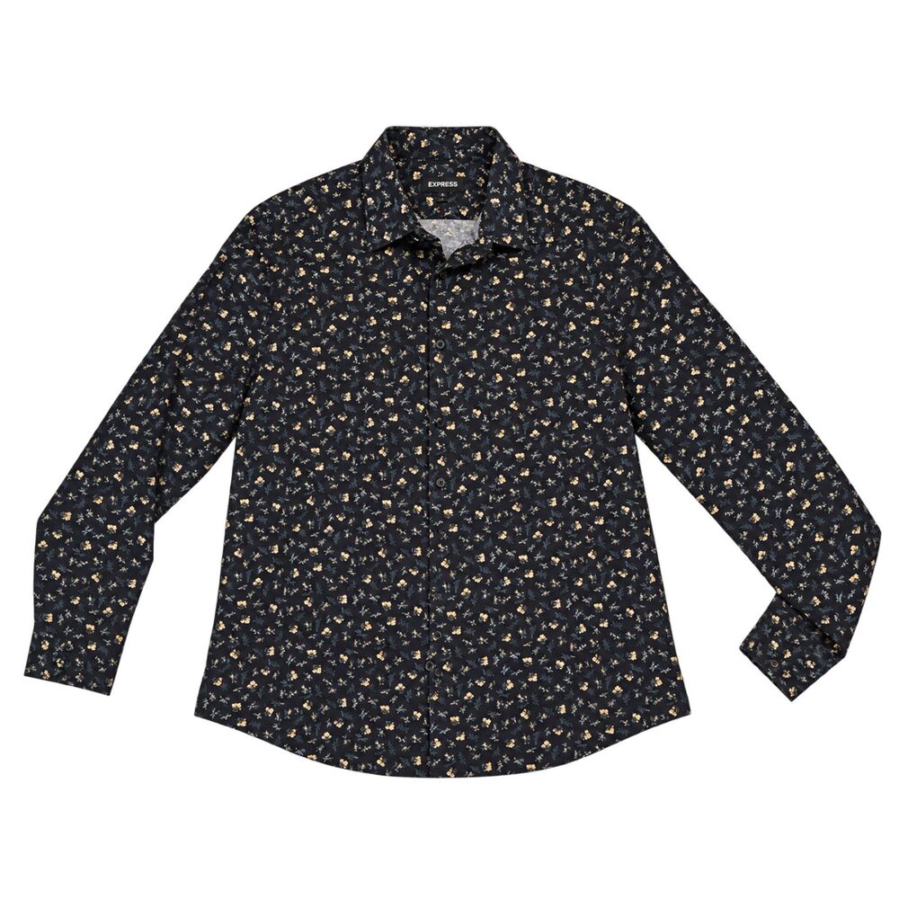 Express Men’s Slim Fit Ditsy Floral Long Sleeve Button-Up Shirt